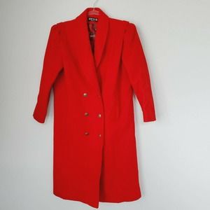Jofeld Red Double Breasted Wool Coat Jacket Medium